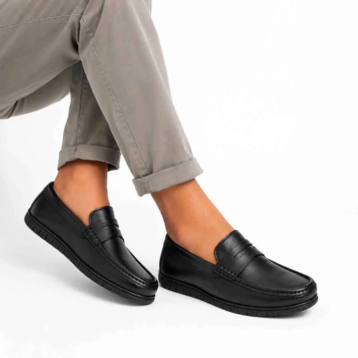 Mocassin pour homme 004-5 noir cuir  ........ miniature